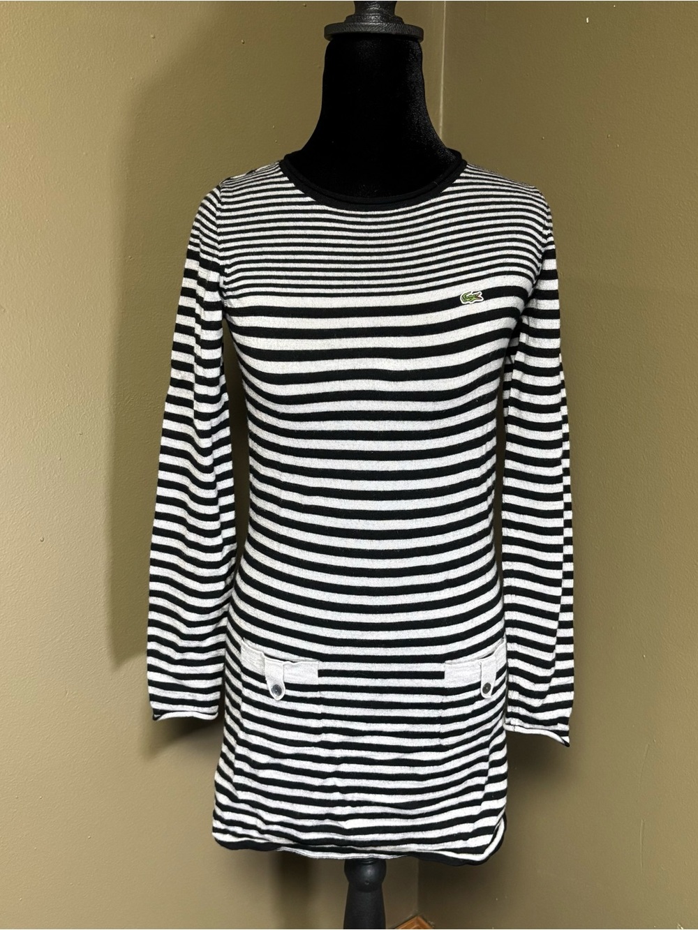 Lacoste Wool Black & Gray Striped Swearer Dress size 36 (US small / 4)
